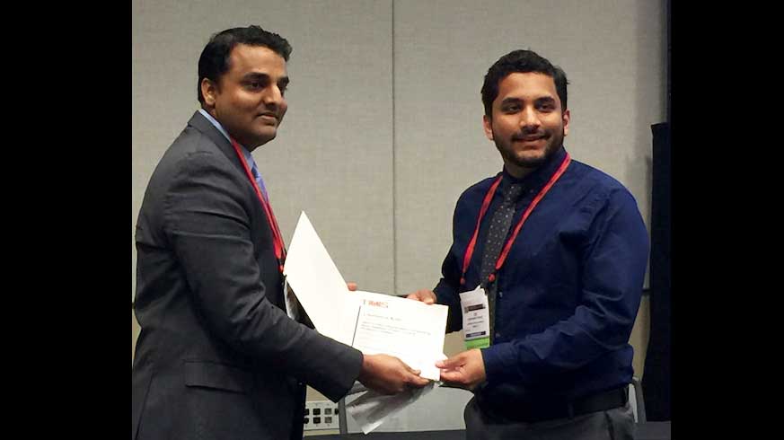 Lead writer Chaitanya Kale accepts the Light Metals Division Magnesium Technology Award at the 147th Annual TMS Meeting for Best Student Paper. Photo courtesy of Chaitanya Kale.