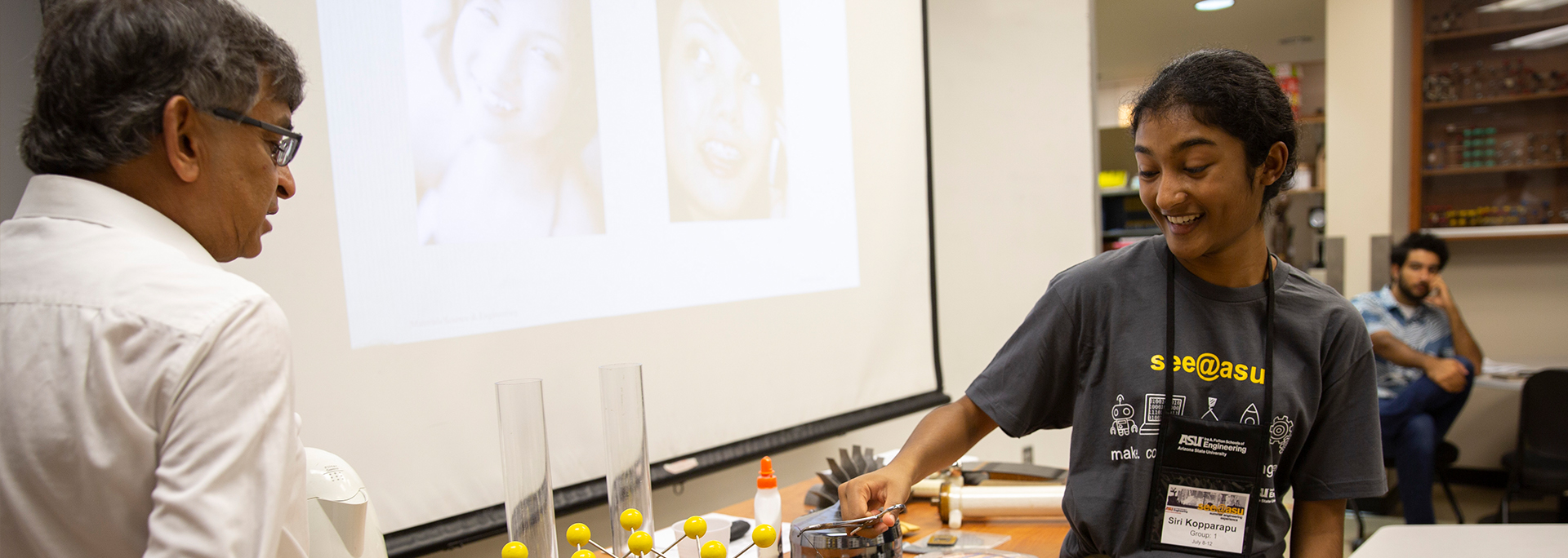 A student and a professor in a materials lab at ASU