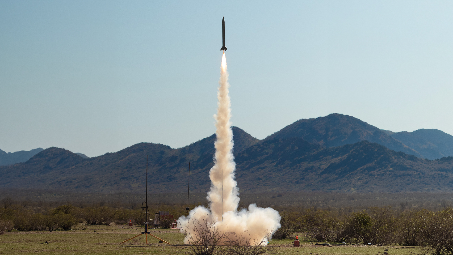Rocket launch at Eagle Eye Launch Site. Photo courtesy of Sun Devil Rocketry.