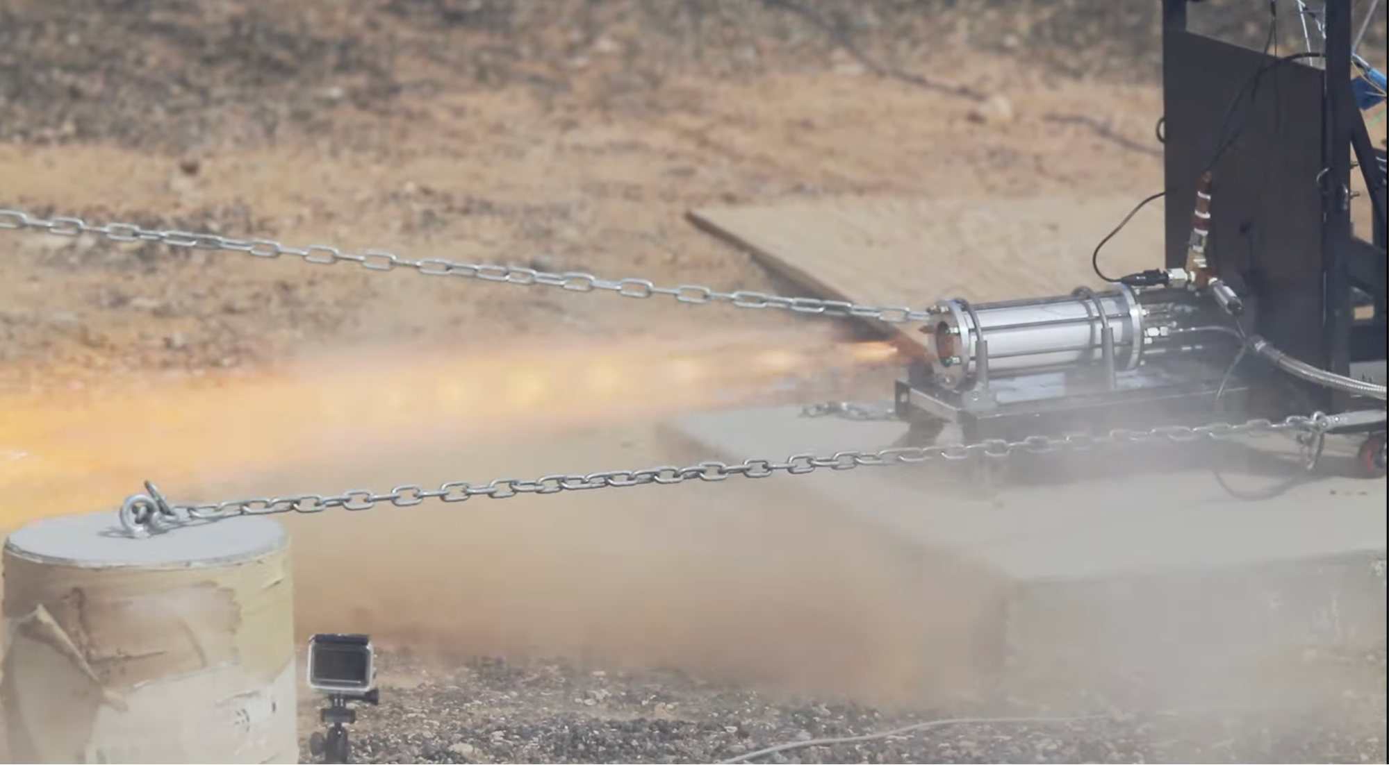 First successful hotfire of a liquid engine at ASU. Photo courtesy of Sun Devil Rocketry.